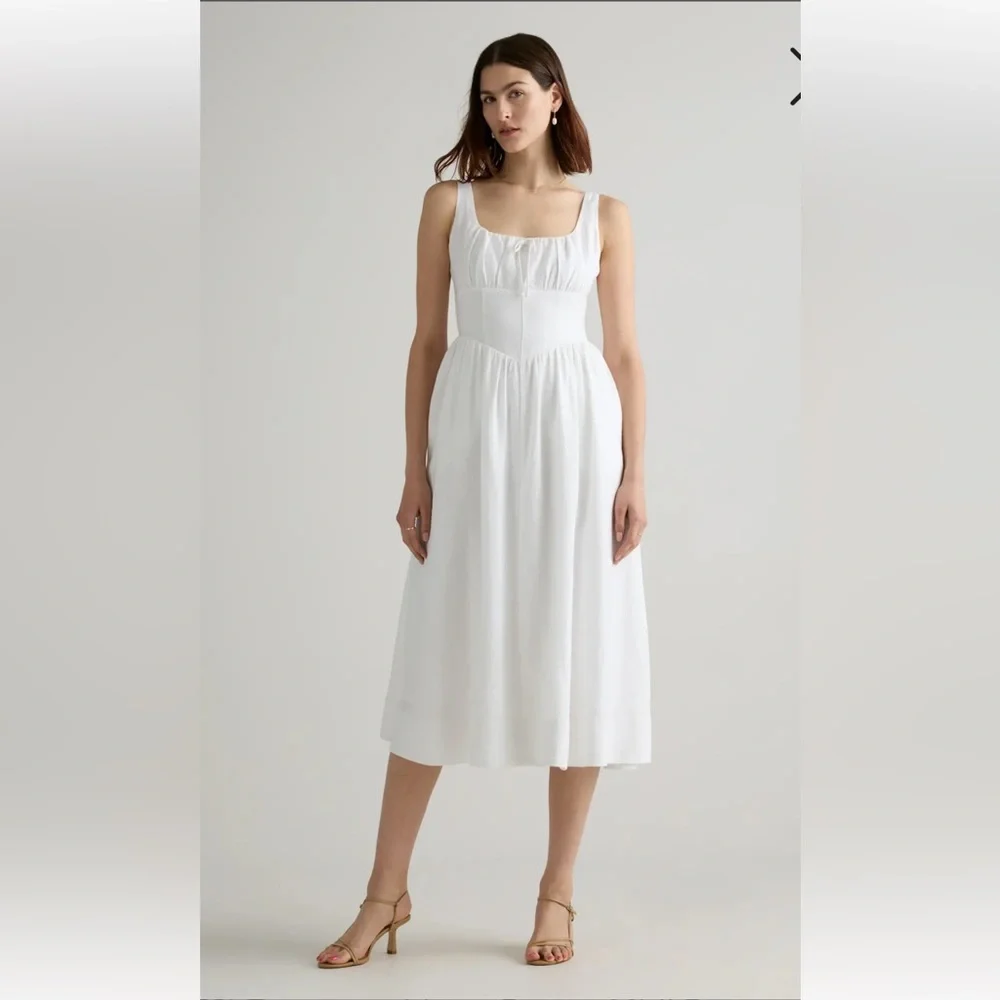 Quince 100% European Linen White Corset MIDI Dress Size M NWT Coquette Milkmaid - Picture 5 of 9